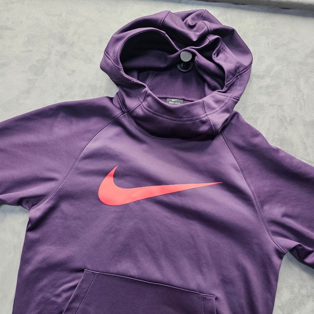 NIKE Dri-FIT Purple Scuba Hoodie Pink Swoosh Logo AT3256-525 Small